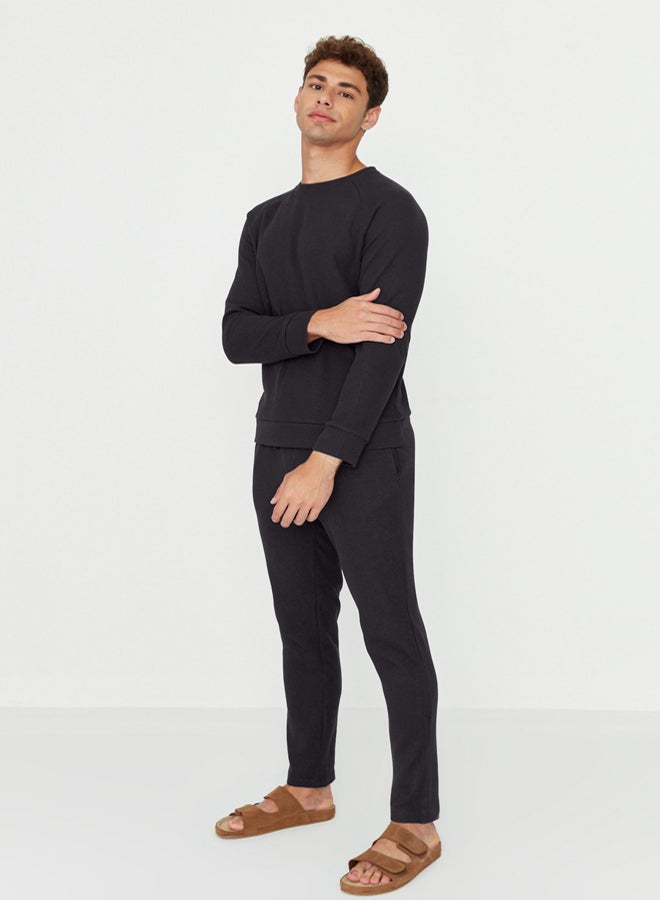 trendyol Anthracite Regular Cut Raglan Sleeve Textured Knitted Pajama Set - Image 1