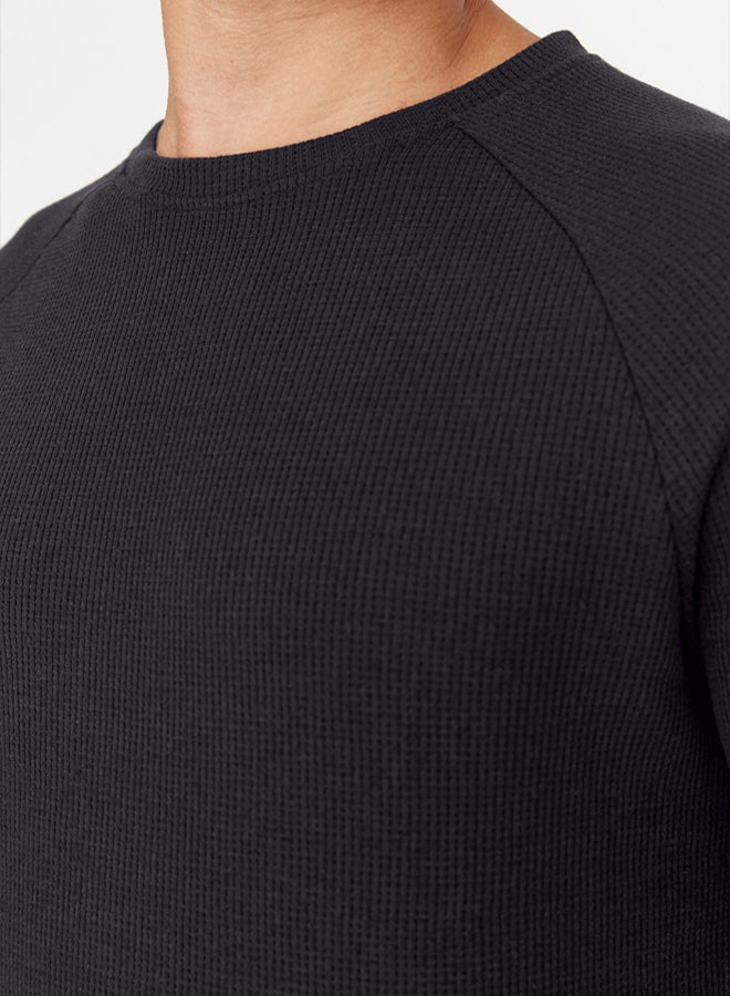 trendyol Anthracite Regular Cut Raglan Sleeve Textured Knitted Pajama Set - Image 3