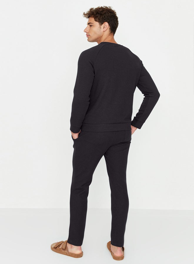 trendyol Anthracite Regular Cut Raglan Sleeve Textured Knitted Pajama Set - Image 5