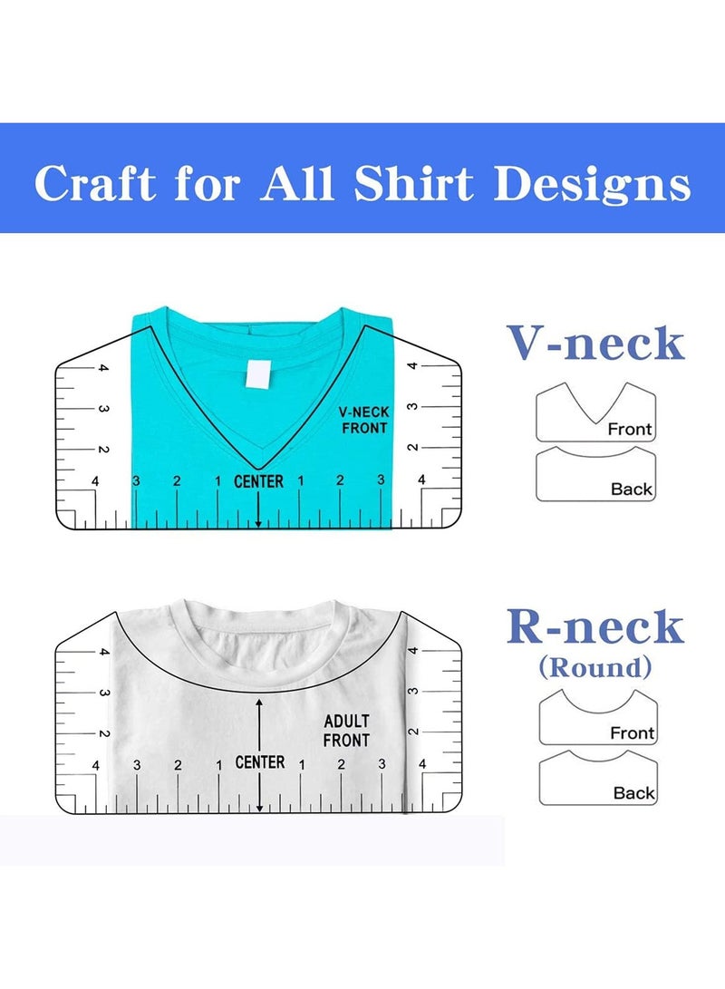 8 Pack White T-Shirt Ruler Guide Set for Heat Transfer Vinyl Tshirt Alignment Center Designs, Round and V-Neck, Front and Back Meet Your Needs, 3 Size Suitable for All Ages  - Image 2