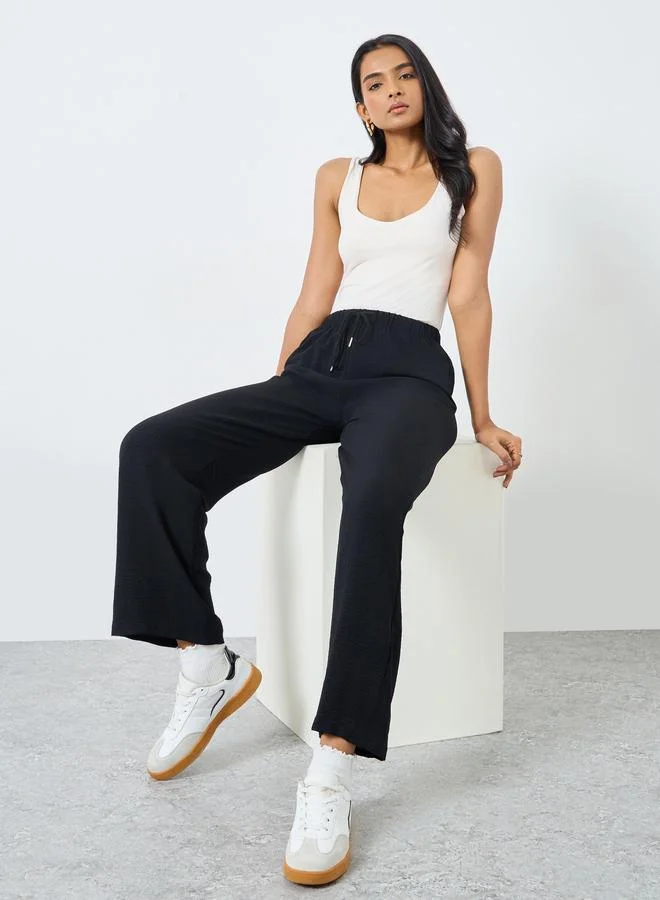 تايك تو Take Two Women Solid Drawstring Waist Wide Leg Pants