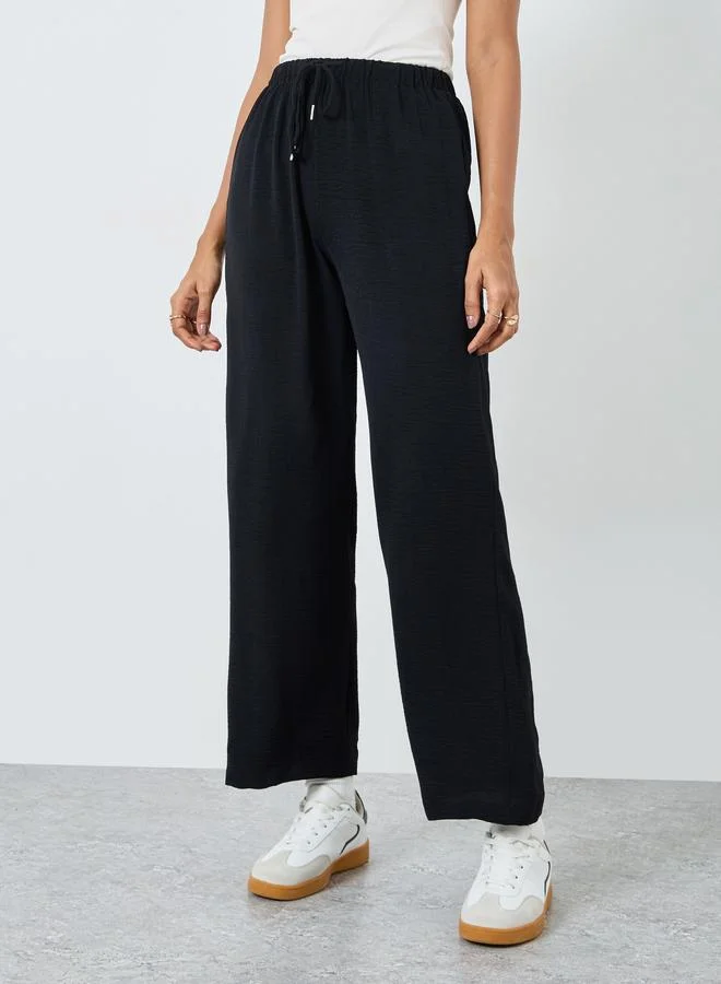 تايك تو Take Two Women Solid Drawstring Waist Wide Leg Pants