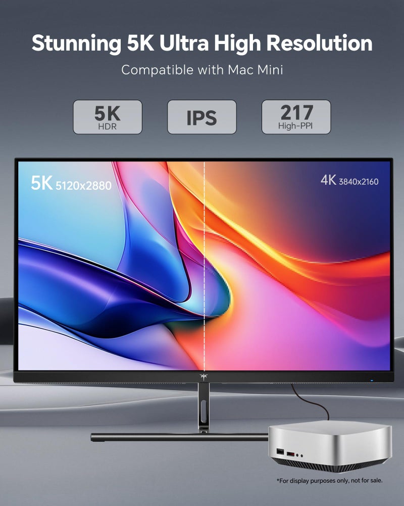 KTC 27 Inch 5K Monitor, 5120 x 2880 5K2K Monitor with 65W Type-C Port, Dual Mode Computer Monitors Compatible with Mac mini, IPS Panel, HDR 400, 217 PPI, 135% sRGB, HDMI DisplayPort, Tilt, H27P3 - Image 2