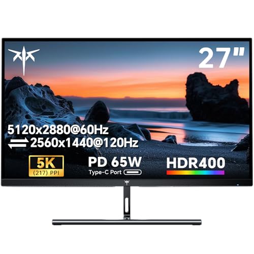KTC 27 Inch 5K Monitor, 5120 x 2880 5K2K Monitor with 65W Type-C Port, Dual Mode Computer Monitors Compatible with Mac mini, IPS Panel, HDR 400, 217 PPI, 135% sRGB, HDMI DisplayPort, Tilt, H27P3 - Image 1