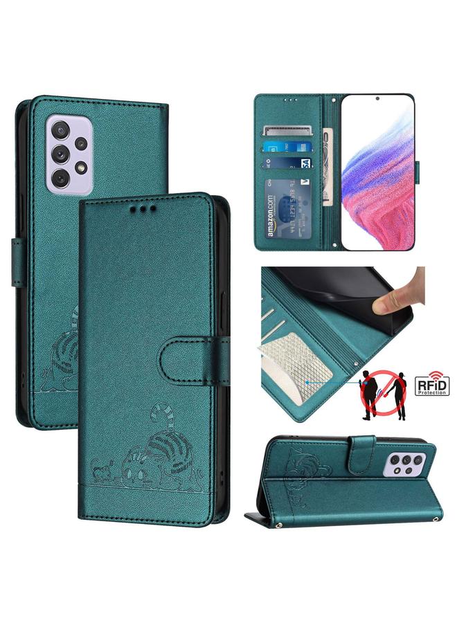 S-TOP Case For Samsung Galaxy A72 4G Cat Rat Embossed Pattern RFID PU Phone Case with Wrist Strap - Image 1
