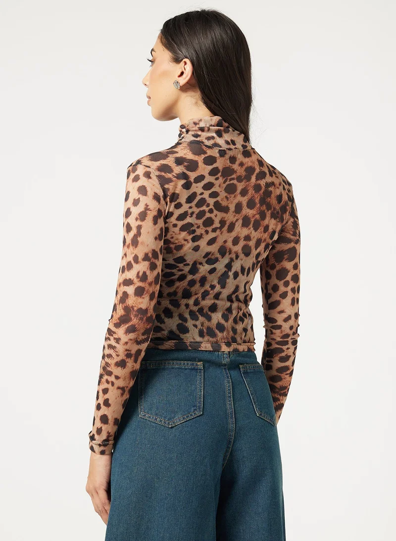 فايور Leopard Print Velvet Jacket – Long Sleeve with High Collar
