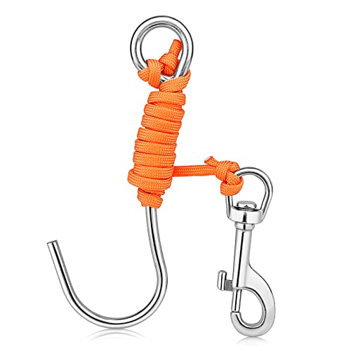 Pluzluce Scuba Diving Reef Hook with 47 in (120 cm) Line, Marine Grade Stainless Steel Drift Diving Hook with Swivel Bolt Snap & O-Ring for Strong Current Diving, Underwater Photography & Scuba Accessories - Image 1