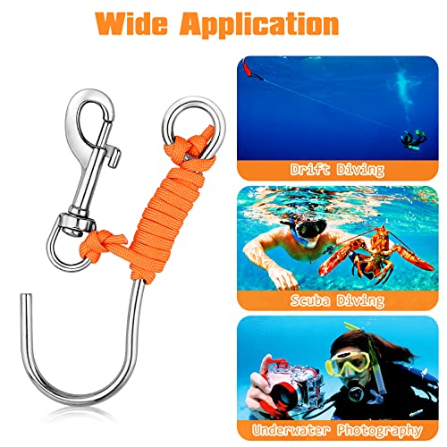 Pluzluce Scuba Diving Reef Hook with 47 in (120 cm) Line, Marine Grade Stainless Steel Drift Diving Hook with Swivel Bolt Snap & O-Ring for Strong Current Diving, Underwater Photography & Scuba Accessories - Image 3