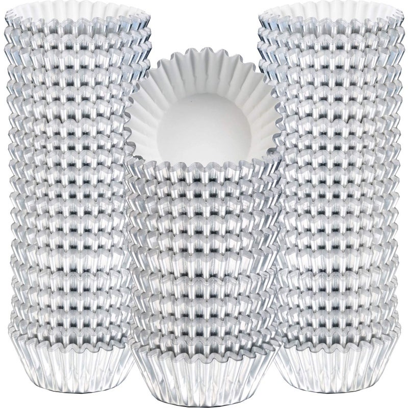Sumind Sumind 400 Pieces Mini Foil Cupcake Liners Metallic Baking Cups Disposable Silver Various Occasions 
