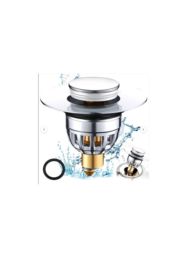 Altheqa Universal Pop up Sink Plugs with Drain Strainer, Stainless Brass Bounce Core Drain Plug, Sink Stopper Replacement for Bathroom and Kitchen for 34-40mm Drain Holes - Image 2