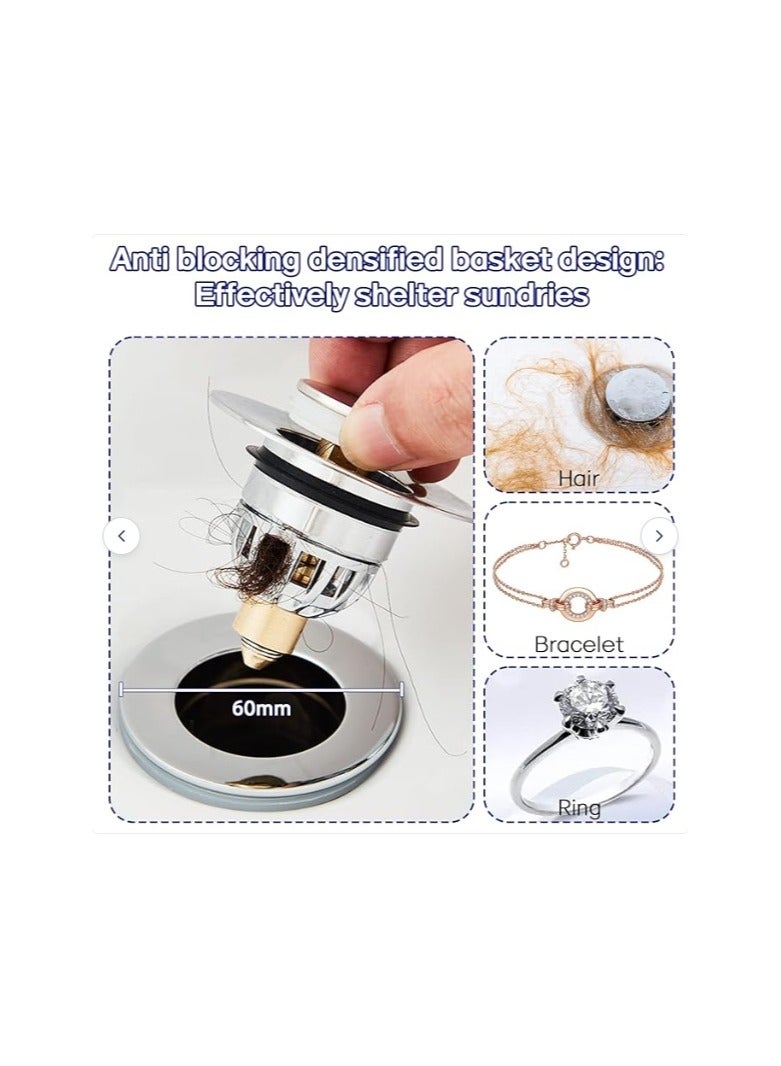 Altheqa Universal Pop up Sink Plugs with Drain Strainer, Stainless Brass Bounce Core Drain Plug, Sink Stopper Replacement for Bathroom and Kitchen for 34-40mm Drain Holes - Image 1
