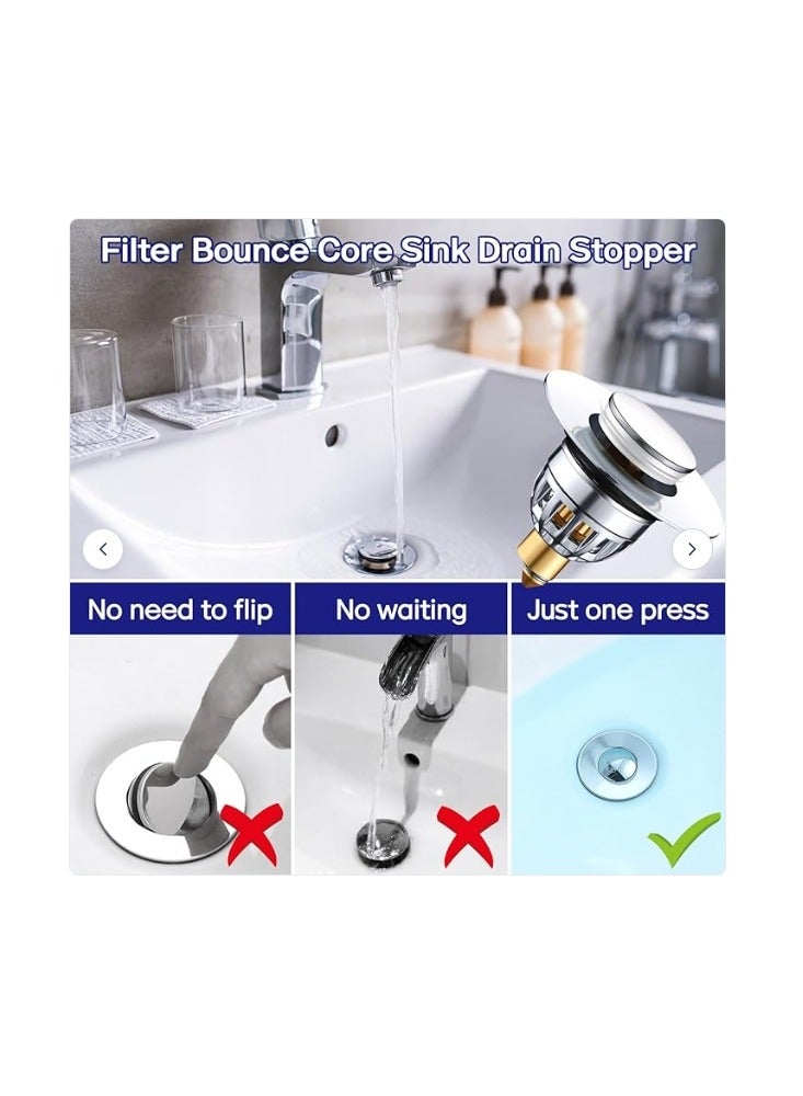 Altheqa Universal Pop up Sink Plugs with Drain Strainer, Stainless Brass Bounce Core Drain Plug, Sink Stopper Replacement for Bathroom and Kitchen for 34-40mm Drain Holes - Image 3
