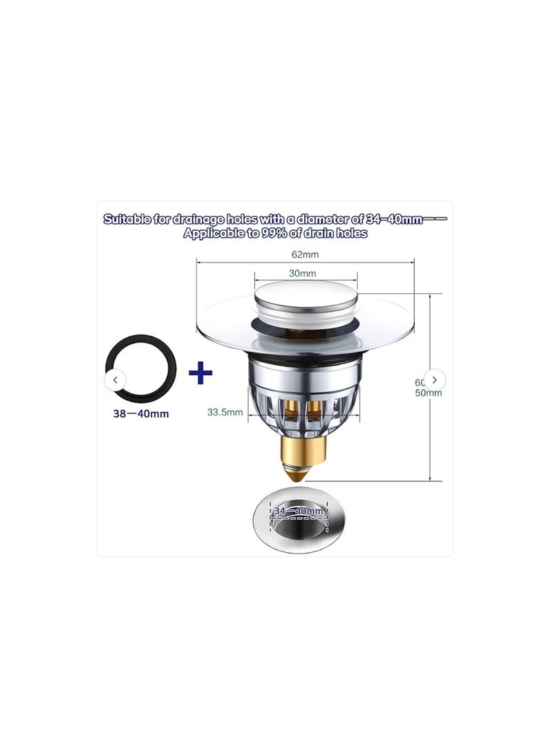 Altheqa Universal Pop up Sink Plugs with Drain Strainer, Stainless Brass Bounce Core Drain Plug, Sink Stopper Replacement for Bathroom and Kitchen for 34-40mm Drain Holes - Image 4