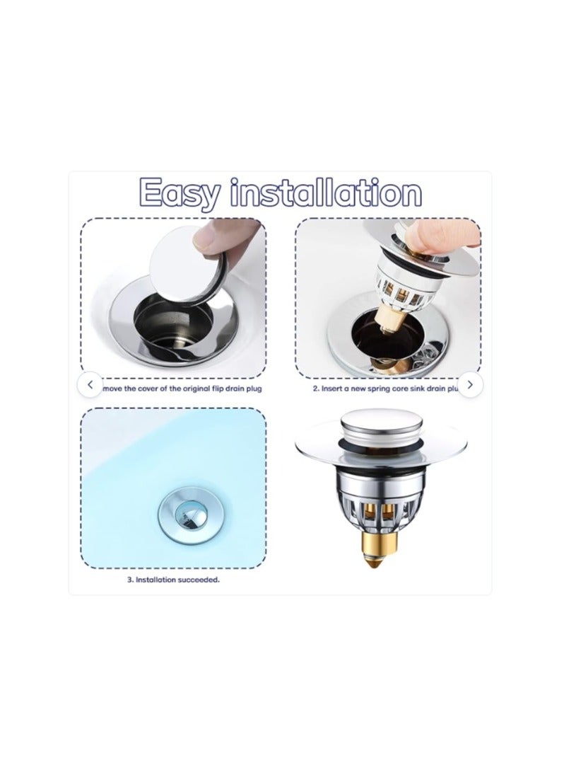 Altheqa Universal Pop up Sink Plugs with Drain Strainer, Stainless Brass Bounce Core Drain Plug, Sink Stopper Replacement for Bathroom and Kitchen for 34-40mm Drain Holes - Image 5