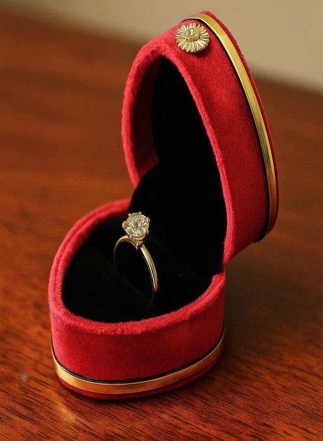 FEBTECH Heart Shaped Ring Box with Gold Design – Luxury Red Jewelry Gift Case with Diamond Pattern & Soft Interior for Engagement, Wedding, Anniversary or Proposal Rings - Image 5