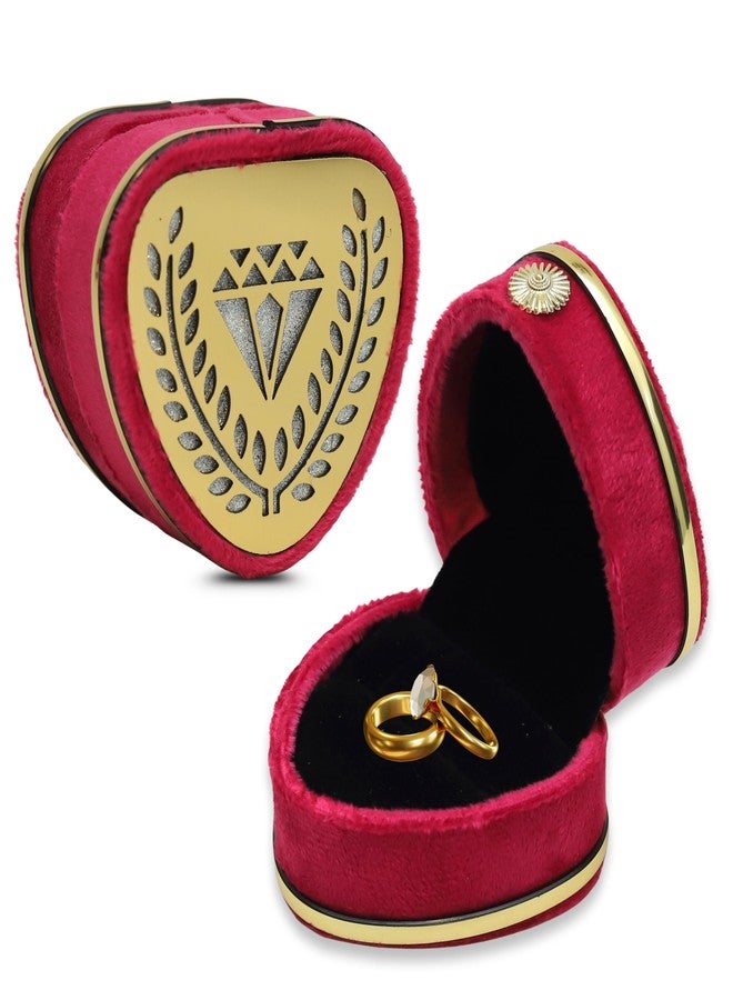 FEBTECH Heart Shaped Ring Box with Gold Design – Luxury Red Jewelry Gift Case with Diamond Pattern & Soft Interior for Engagement, Wedding, Anniversary or Proposal Rings - Image 1
