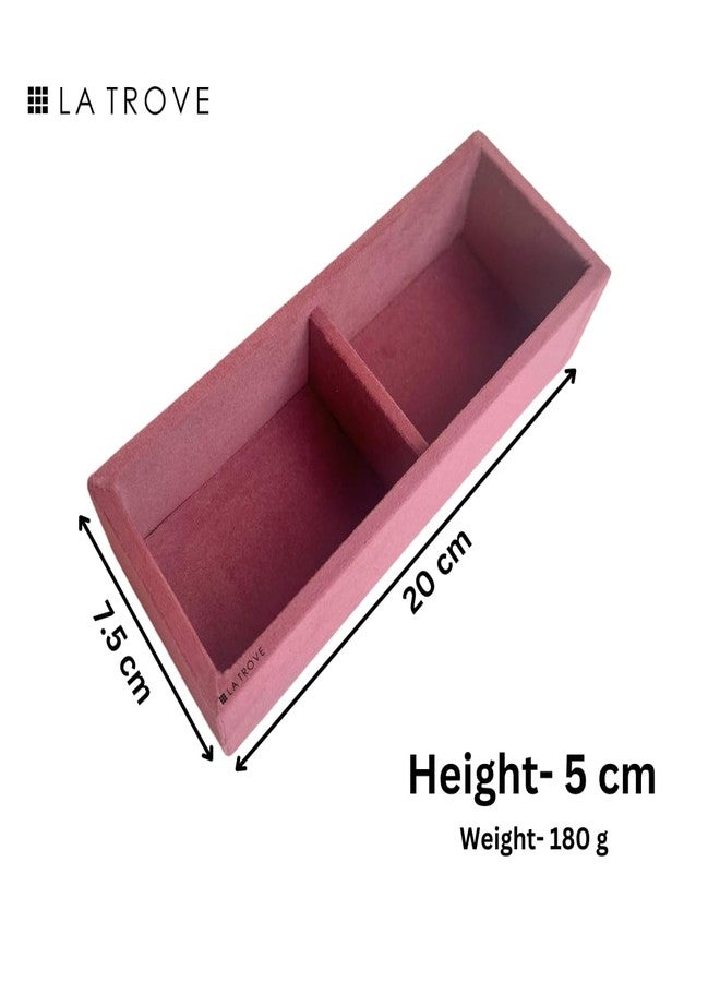 La Trove 2 Slot Velvet Tie Organizer Tray for Men | Pocket Square & Accessories Holder for Closet, Drawer & Wardrobe Storage | Men Accessories Display Tray (Pink) - Image 3