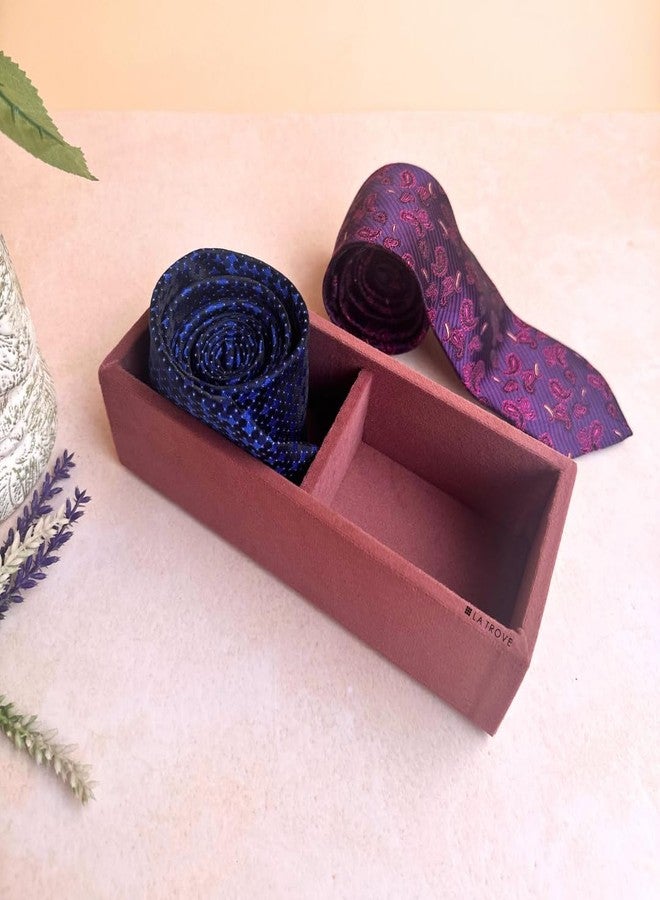 La Trove 2 Slot Velvet Tie Organizer Tray for Men | Pocket Square & Accessories Holder for Closet, Drawer & Wardrobe Storage | Men Accessories Display Tray (Pink) - Image 5