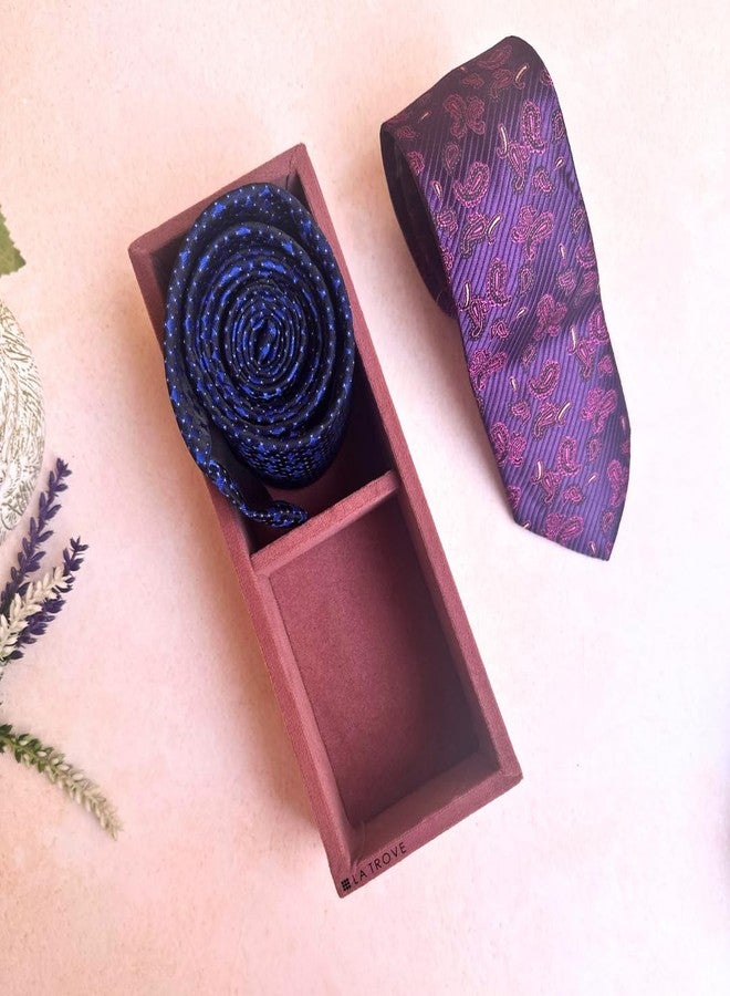 La Trove 2 Slot Velvet Tie Organizer Tray for Men | Pocket Square & Accessories Holder for Closet, Drawer & Wardrobe Storage | Men Accessories Display Tray (Pink) - Image 1