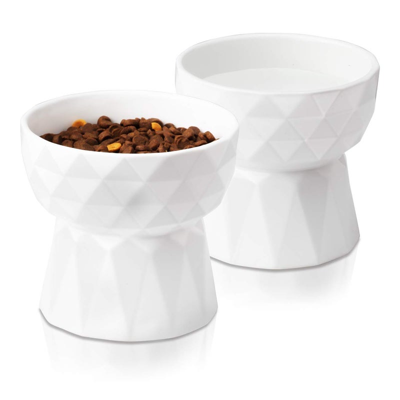 Frewinky Cat Bowls,Ceramic Cat Bowls Anti Vomiting,Raised Food and Water Bowl Set for Cats and Small Dogs,13.5 Oz