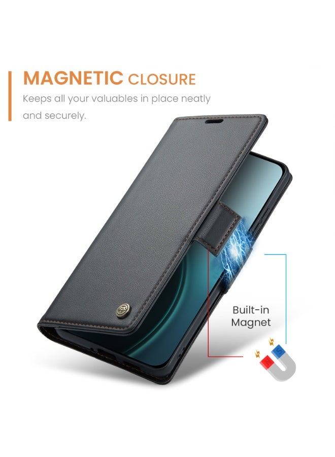 CaseMe Phone Case Luxury PU Leather Design Anti Fingerprint 023 Flip Cover Card Slot Holder Cover For Oppo Reno 14 (Black ) - Image 2
