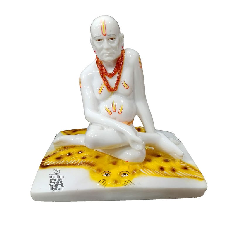 Sai Amrut تمثال الإله سويامي سامارث من حجر ساي أمروت 14 سم أبيض - Image 1