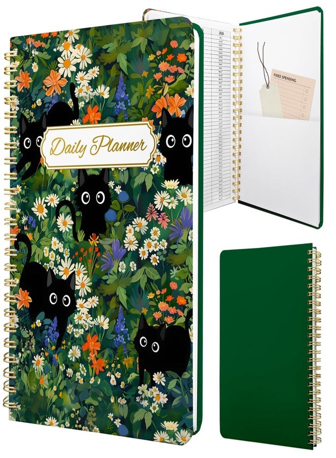 Stanoha Daily Planner Undated To Do List Notebook A5 for Work Journal Sprial Bound Organizer Book for Women Cute (Cat Garden) - Image 1