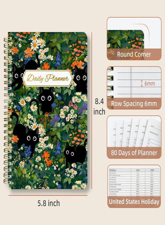 Stanoha Daily Planner Undated To Do List Notebook A5 for Work Journal Sprial Bound Organizer Book for Women Cute (Cat Garden) - Image 3