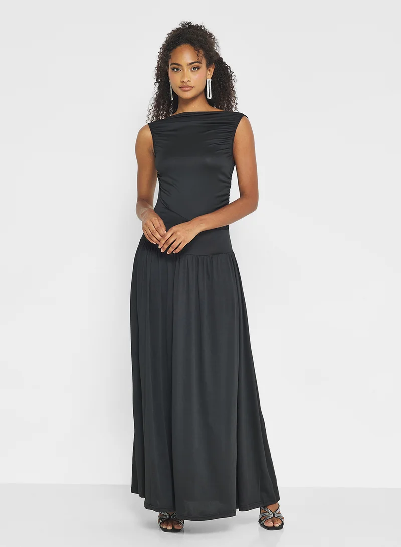 Ginger Basics Ruched Drop Waist Dress