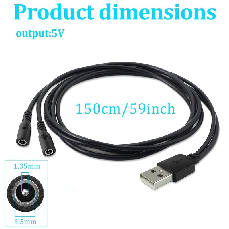 كابل شحن USB إلى DC 3.5x1.35 مم، 5 فولت 3 أمبير، عبوة من قطعتين، بطول 150 سم، مقبس أنثى - Image 2