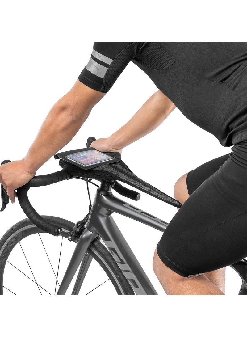 SYOSI Bicycle Trainer Sweat Net Bike Sweat Guard with Phone Pouch Bike Sweat Catcher Net Sweat Protector for Indoor Cycling Training Compatible with iPhone 12 11 Phones Below 6.2’’  - Image 4