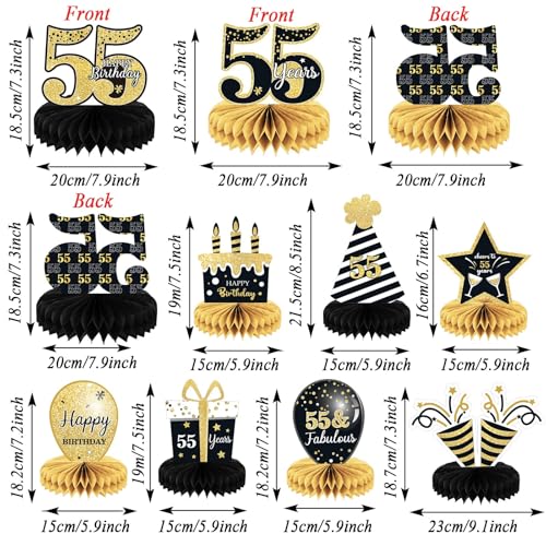 Tevxj 9 Pieces 55th Birthday decorations 55th birthday centerpieces for Tables Decorations Cheers to 55 Years Honeycomb Table Topper Happy 55th Birthday Decorations for Men and Woman Fiftyfive Years Birthday Party - Image 5