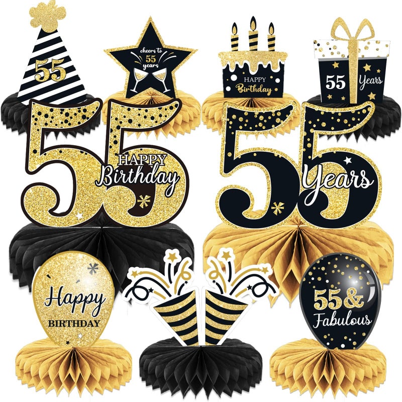 Tevxj 9 Pieces 55th Birthday decorations 55th birthday centerpieces for Tables Decorations Cheers to 55 Years Honeycomb Table Topper Happy 55th Birthday Decorations for Men and Woman Fiftyfive Years Birthday Party - Image 3