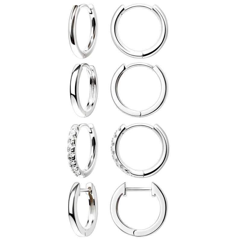 Poxtex 6mm Huggie Small Hoop Earrings Set for Women Silver Stack Thin Cute Cartilage Earring Sets for Multiple Double Piercing Lightweight Mini Dainty Trendy Clip On Mom Jewelry Gifts - Image 1