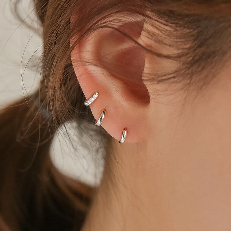Poxtex 6mm Huggie Small Hoop Earrings Set for Women Silver Stack Thin Cute Cartilage Earring Sets for Multiple Double Piercing Lightweight Mini Dainty Trendy Clip On Mom Jewelry Gifts - Image 3