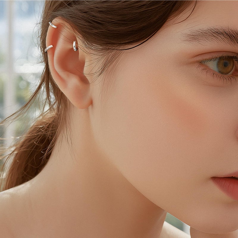 Poxtex 6mm Huggie Small Hoop Earrings Set for Women Silver Stack Thin Cute Cartilage Earring Sets for Multiple Double Piercing Lightweight Mini Dainty Trendy Clip On Mom Jewelry Gifts - Image 4