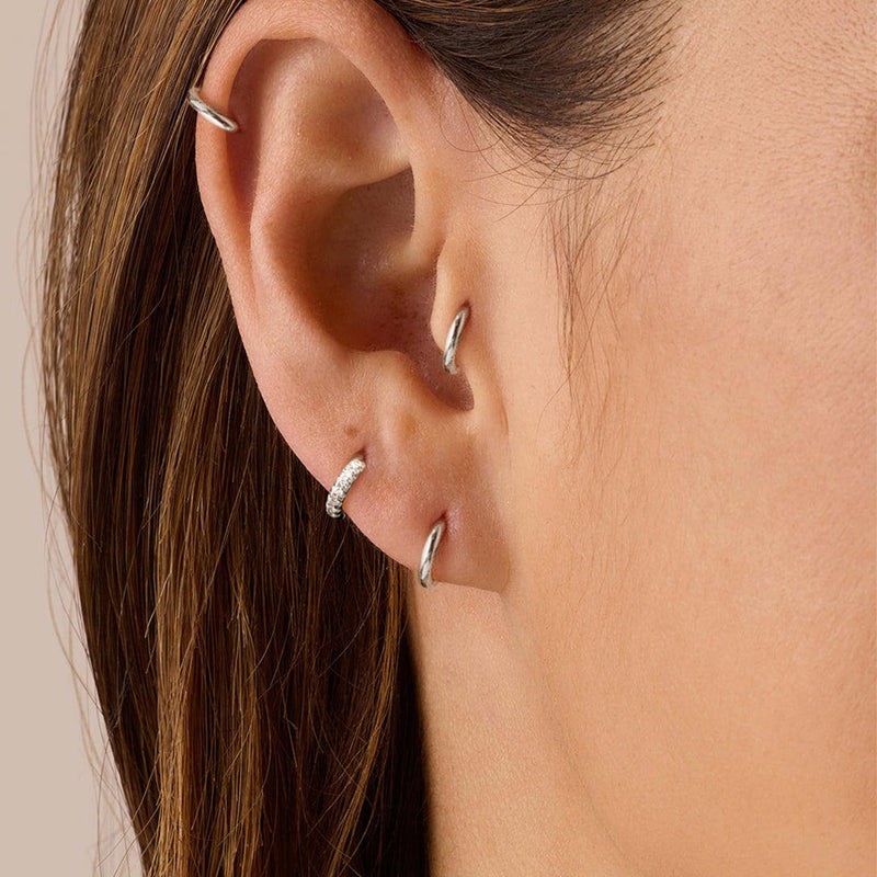 Poxtex 6mm Huggie Small Hoop Earrings Set for Women Silver Stack Thin Cute Cartilage Earring Sets for Multiple Double Piercing Lightweight Mini Dainty Trendy Clip On Mom Jewelry Gifts - Image 2