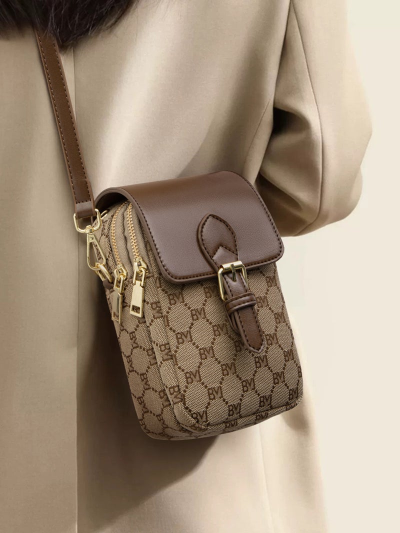 High-End Retro Printed Vertical Mobile Phone Bag 2024 Spring New Niche Design Shoulder Bag Women'S Crossbody Bag - Image 2