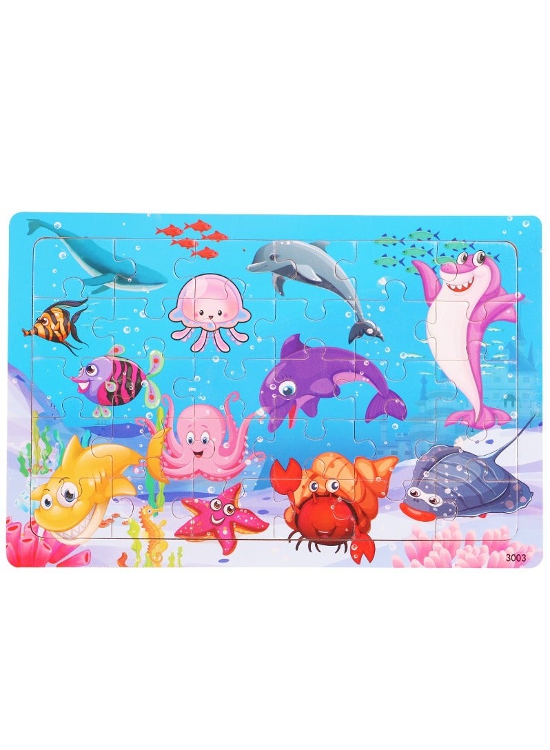 مجموعة أحجية الصور المقطوعة الخشبية المكونة من 6 قطع للأطفال من عمر 3-5 سنوات، 30 قطعة أحجية خشبية ملونة للأطفال الصغار الذين يتعلمون لعبة ألغاز الصور المقطوعة التعليمية، مناسبة للأولاد والبنات، ومن - Image 5