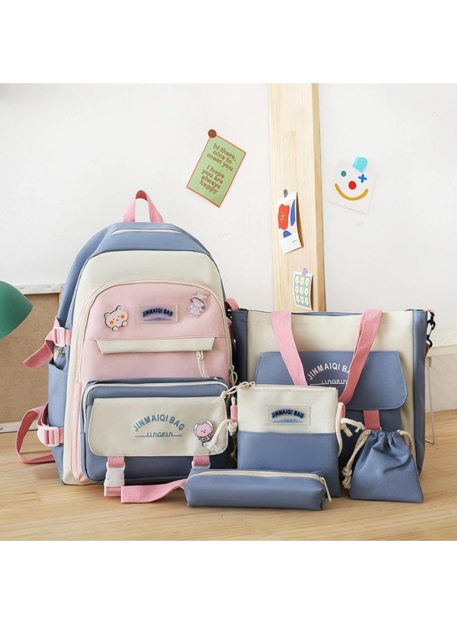 جورونب مجموعة حقائب ظهر كاواي مكونة من 5 قطع لحقائب مدرسية للطلاب والفتيات المراهقات ومستلزمات العودة إلى المدرسة (أزرق) - Image 2