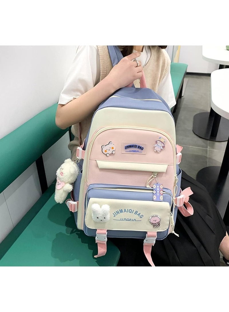 جورونب مجموعة حقائب ظهر كاواي مكونة من 5 قطع لحقائب مدرسية للطلاب والفتيات المراهقات ومستلزمات العودة إلى المدرسة (أزرق) - Image 5