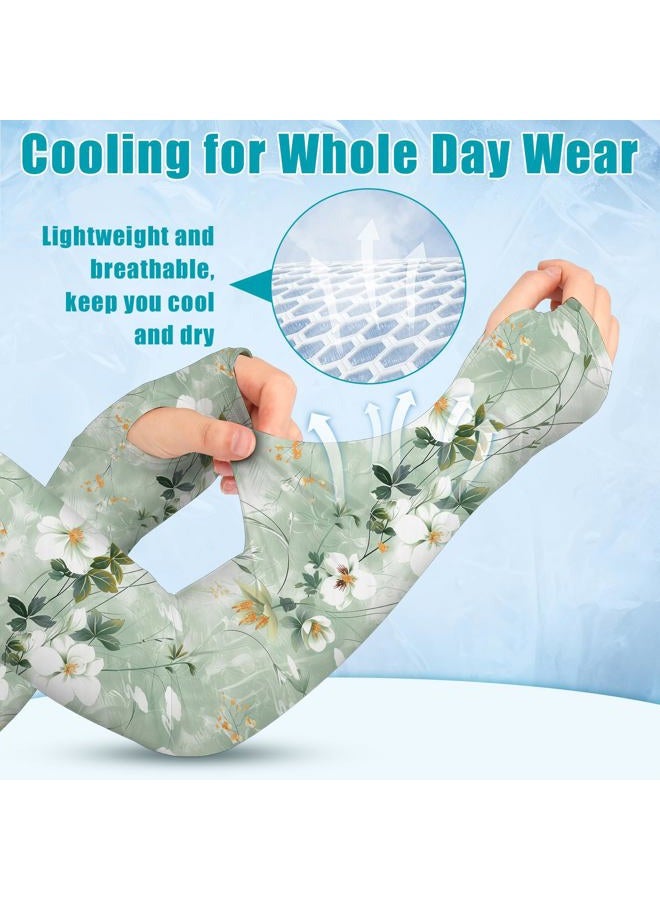 Bebila Gardening Sleeves for Women Farm UV Sun Protection Anti-Scratch Cooling Sleeves with Thumb Hole Arms Cover Outdoors (Watercolor flowers) - Image 3