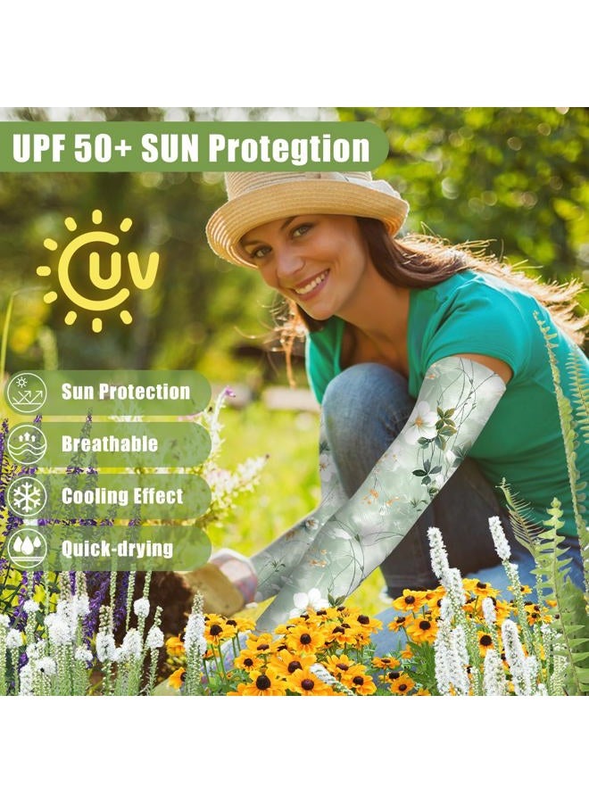 Bebila Gardening Sleeves for Women Farm UV Sun Protection Anti-Scratch Cooling Sleeves with Thumb Hole Arms Cover Outdoors (Watercolor flowers) - Image 2