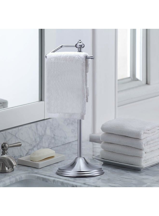 SunnyPoint Heavy Weight Classic Decorative Metal Fingertip Towel Holder Stand for Bathroom, Kitchen, Vanity and Countertops; Hanging Bar is 14.2" Height (Stain Nickel, 15.6" x 5.6" x 5.6") - Image 2