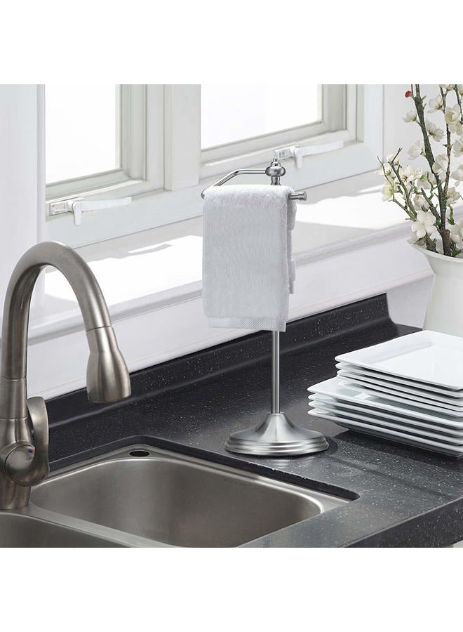 SunnyPoint Heavy Weight Classic Decorative Metal Fingertip Towel Holder Stand for Bathroom, Kitchen, Vanity and Countertops; Hanging Bar is 14.2" Height (Stain Nickel, 15.6" x 5.6" x 5.6") - Image 3