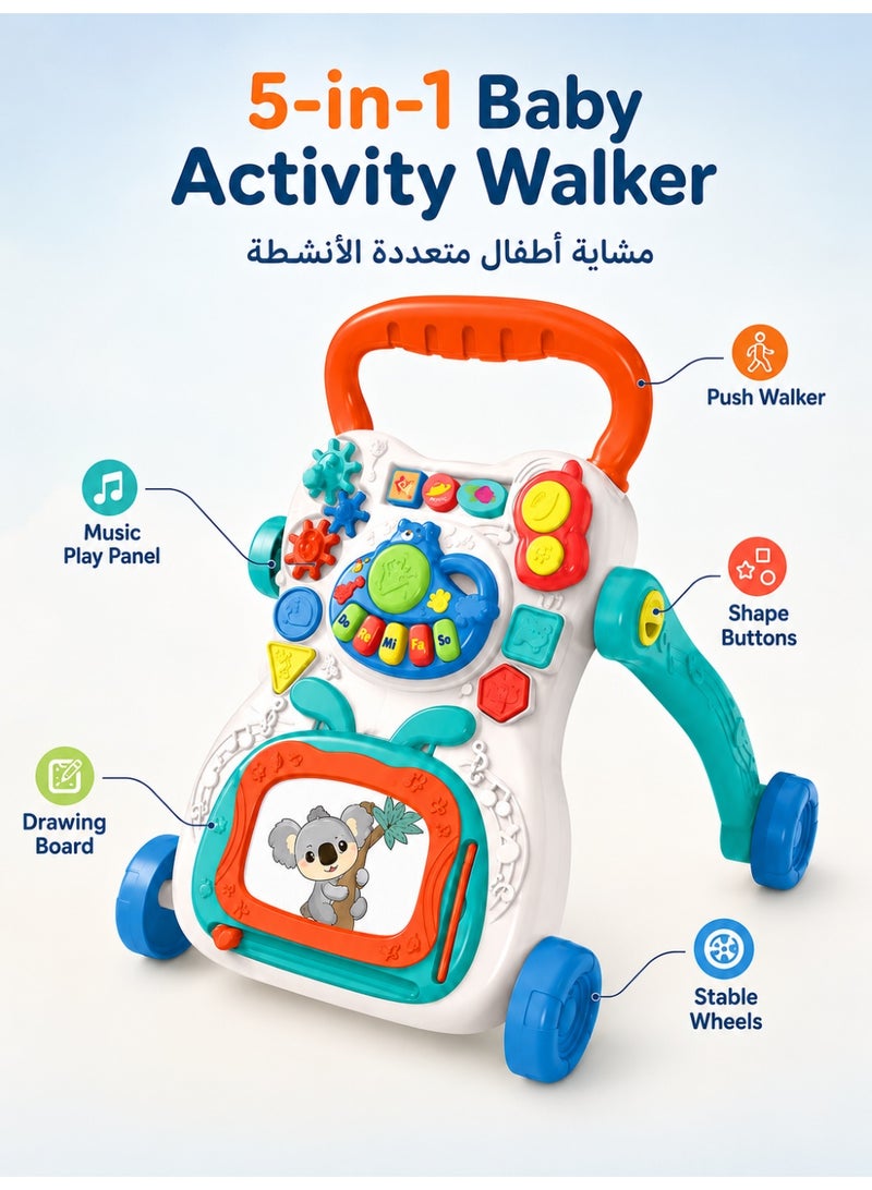 5-in-1 Baby Walker for Toddlers, Push Walker with Music Activity Center, Learning Walker Toy with Drawing Board, Piano Keys, Shape Buttons & Wheels, Educational Walking Toy for Boys and Girls Ages 12+ Months - Image 2