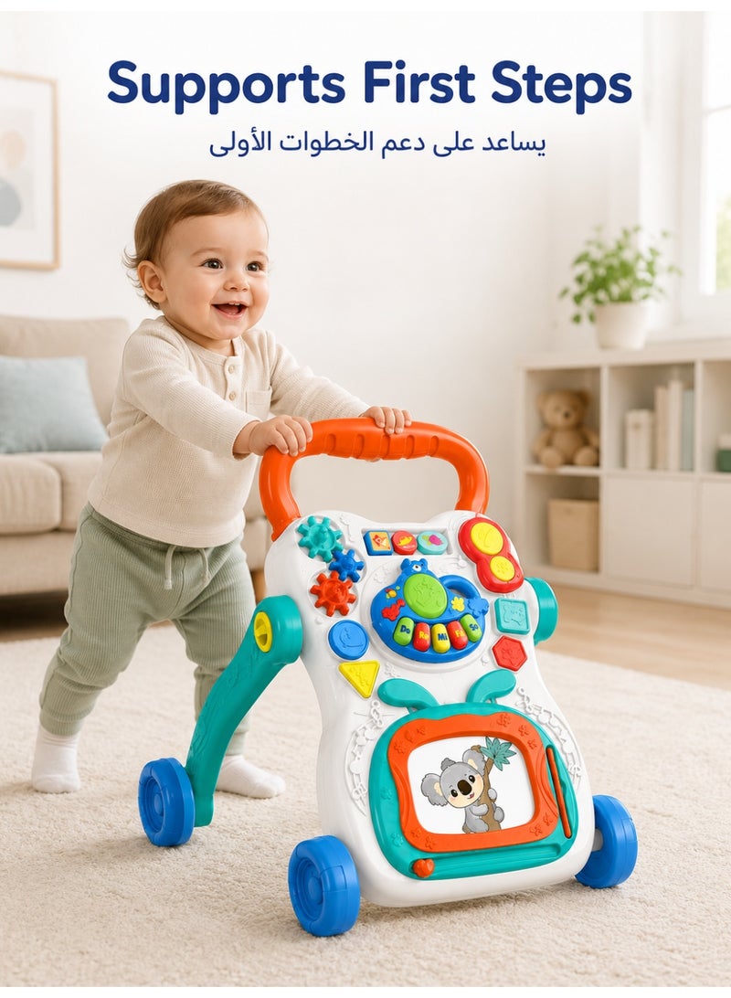 5-in-1 Baby Walker for Toddlers, Push Walker with Music Activity Center, Learning Walker Toy with Drawing Board, Piano Keys, Shape Buttons & Wheels, Educational Walking Toy for Boys and Girls Ages 12+ Months - Image 3