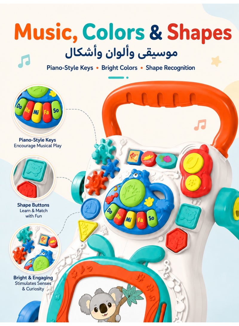 5-in-1 Baby Walker for Toddlers, Push Walker with Music Activity Center, Learning Walker Toy with Drawing Board, Piano Keys, Shape Buttons & Wheels, Educational Walking Toy for Boys and Girls Ages 12+ Months - Image 4