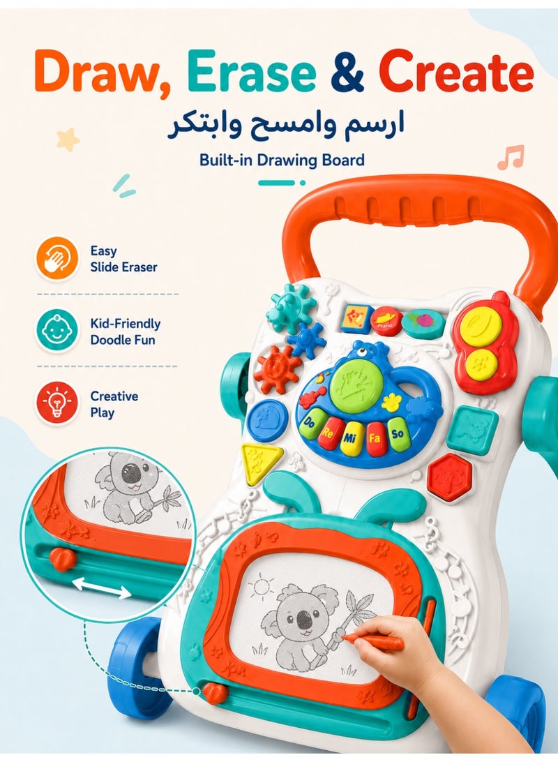 5-in-1 Baby Walker for Toddlers, Push Walker with Music Activity Center, Learning Walker Toy with Drawing Board, Piano Keys, Shape Buttons & Wheels, Educational Walking Toy for Boys and Girls Ages 12+ Months - Image 5