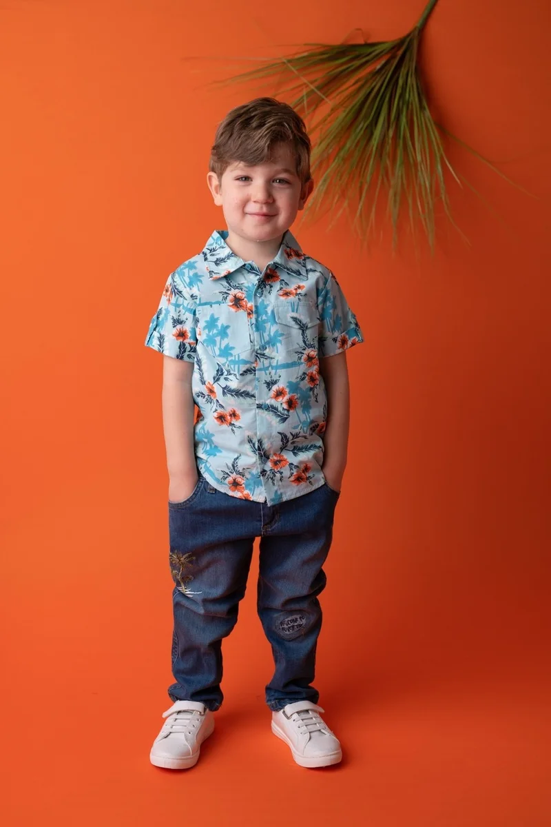 مينينو Baby Boy Orange Hawaiian Shirt (9 Months - 4 Years)